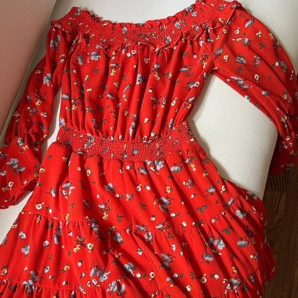 Entro Red Floral Smocked Dress - Picture 3 of 3